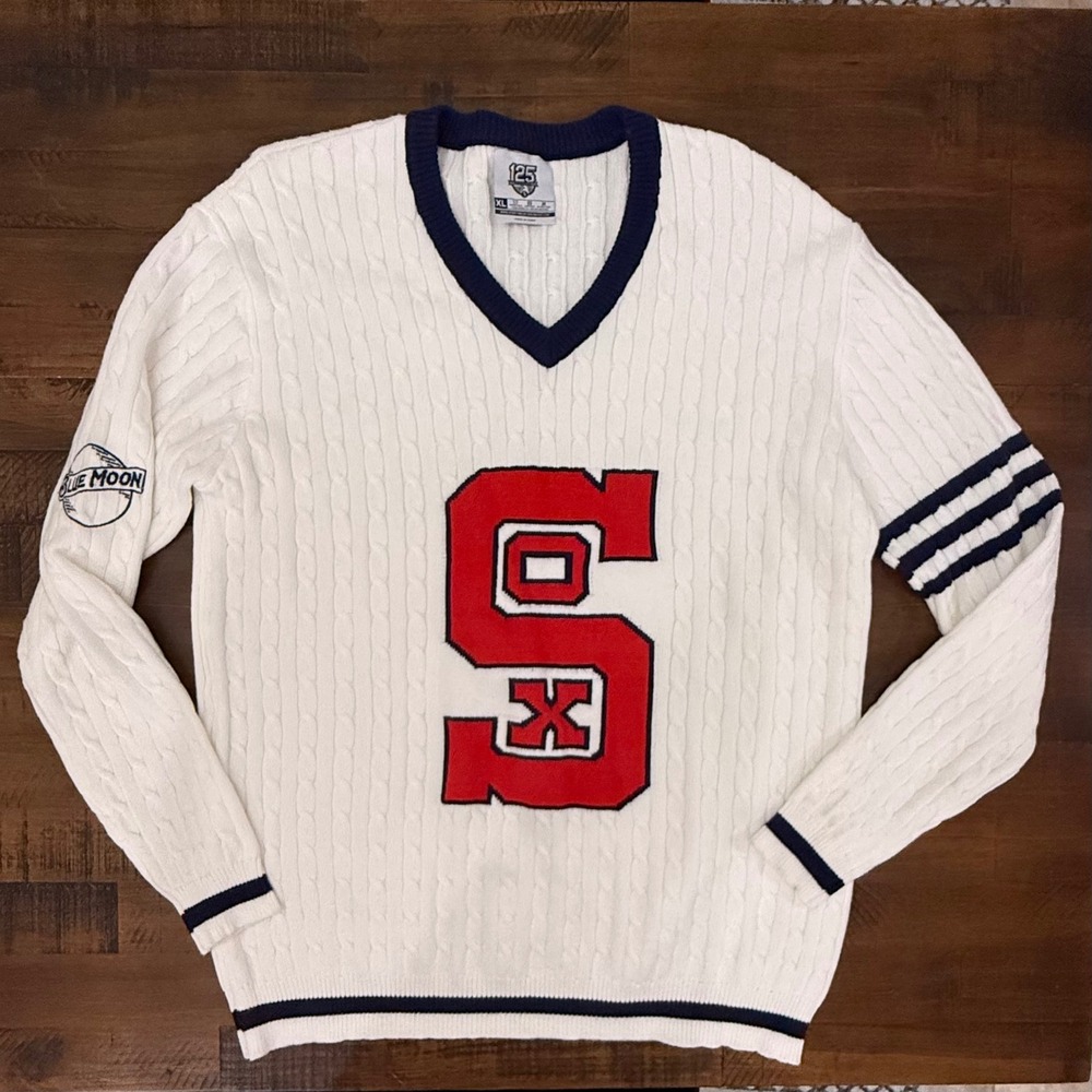 Limited edition Chicago White Sox cable knit varsity v-neck sweater - Picture 1 of 6